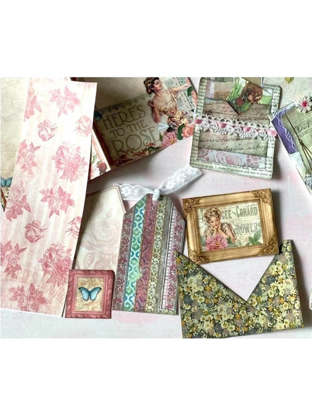20pc Shabby Chic Handmade Junk Journal Making Kit Ephemera, Lace, Cards, Pockets